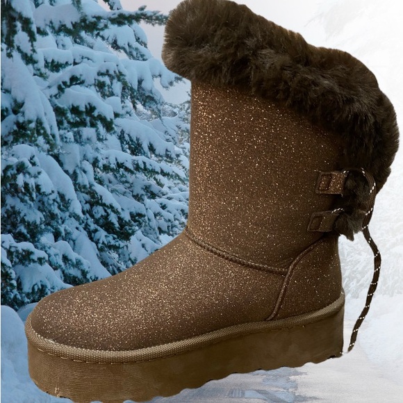 Fur Lined Platform Bootie Boots Brown or Black Sz 8.5 - 11 - Picture 2 of 5